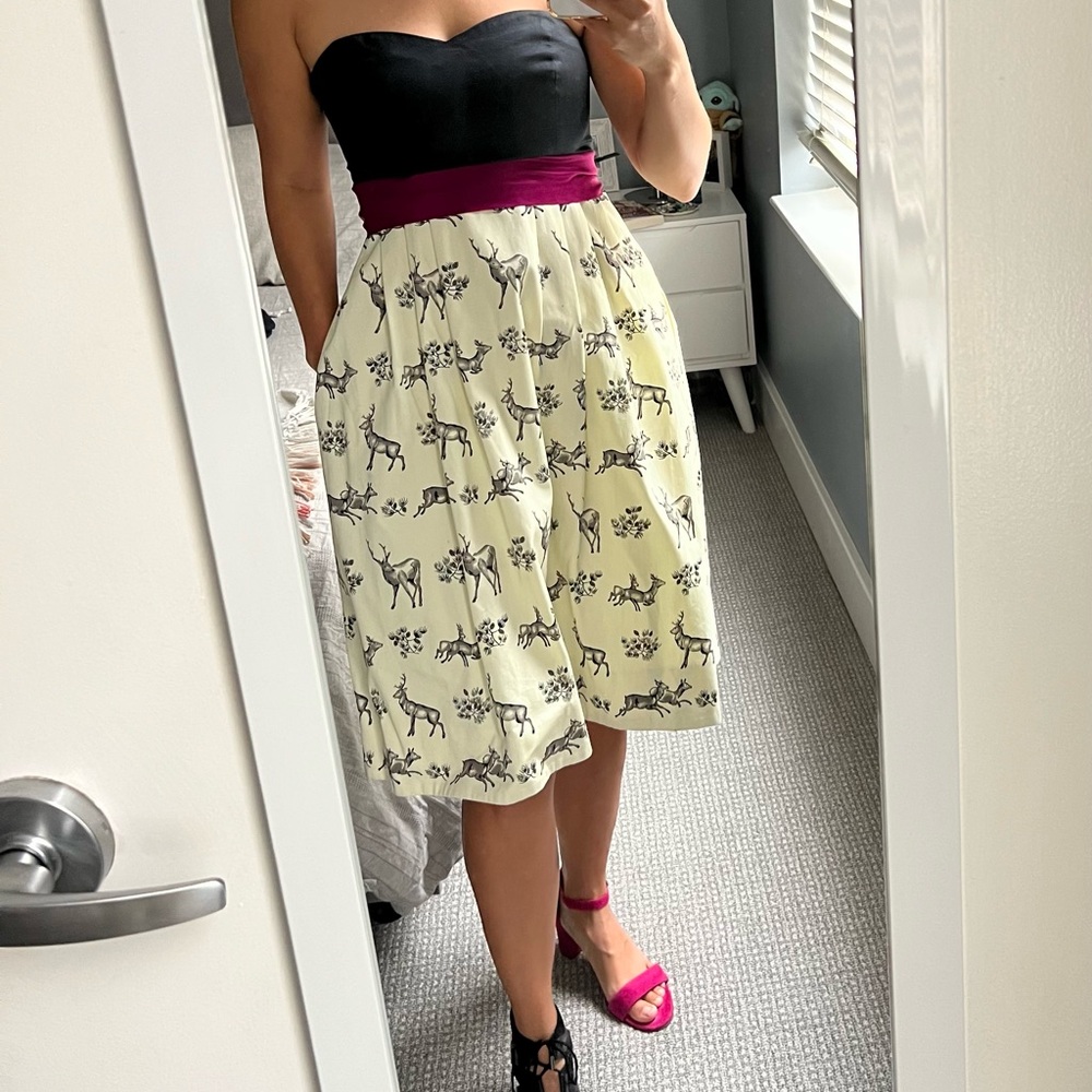 Strapless Black and Cream Dress with Pink Sash